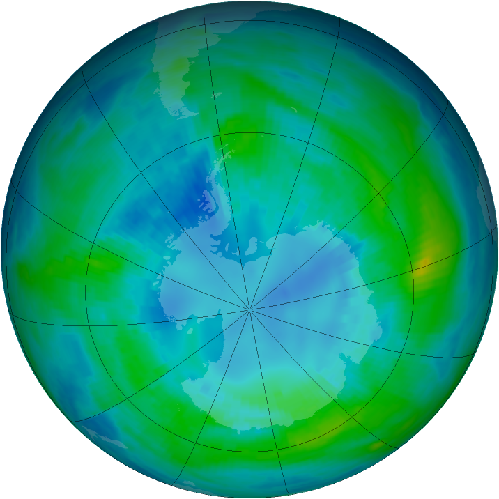 Antarctic ozone map for 16 April 1990